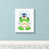 Penguin als astronaut met kostuum canvas afdruk (Insitu (Houten vloer))