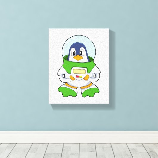 Penguin als astronaut met kostuum canvas afdruk (Insitu (Houten vloer))