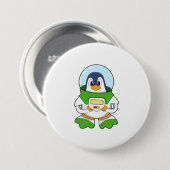 Penguin als astronaut met kostuum ronde button 7,6 cm (Voorkant /achterkant)