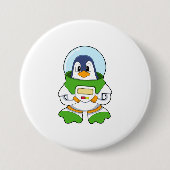 Penguin als astronaut met kostuum ronde button 7,6 cm (Voorkant)