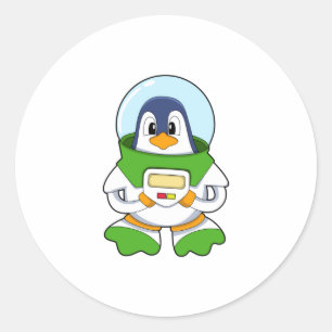 Penguin als astronaut met kostuum ronde sticker