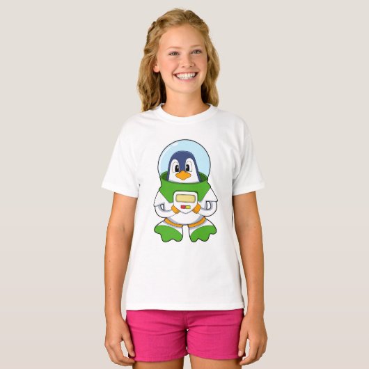 Penguin als astronaut met kostuum t-shirt (Voorkant volledig)