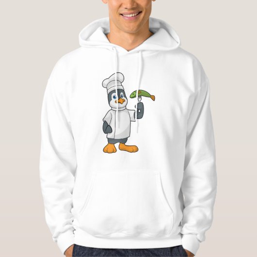 Penguin als Cook met schort voor vis en koken Hoodie (Voorkant)