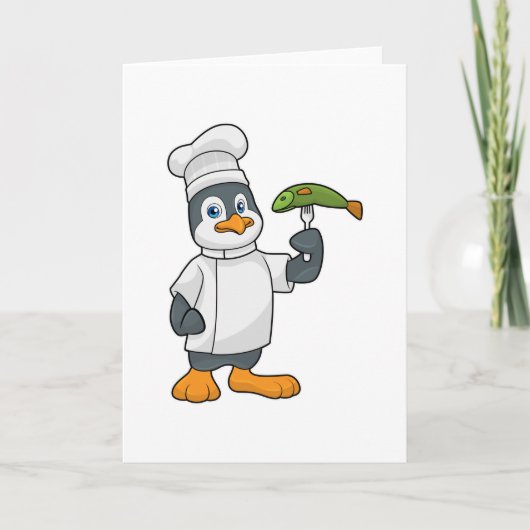 Penguin als Cook met schort voor vis en koken Kaart (Voorkant)