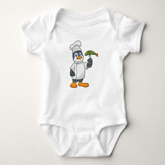 Penguin als Cook met schort voor vis en koken Romper (Voorkant)
