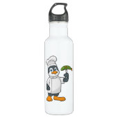 Penguin als Cook met schort voor vis en koken Waterfles (Voorkant)