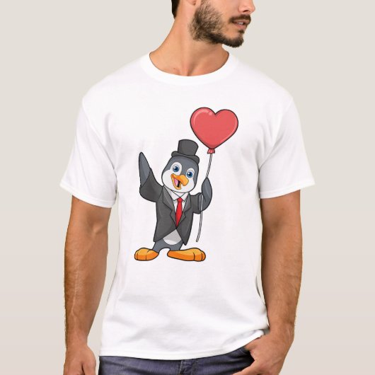 Penguin als Groom met Heart Ballon T-shirt (Voorkant)