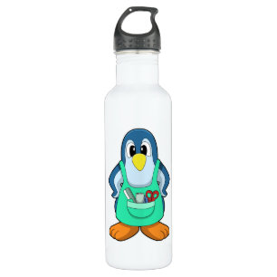 Penguin als hairdresser met schaar en schaar waterfles 