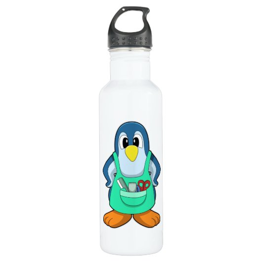 Penguin als hairdresser met schaar en schaar waterfles  (Voorkant)