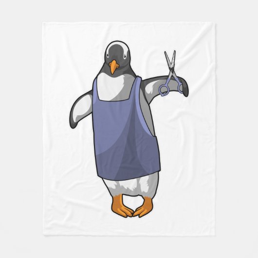 Penguin als hairdresser met schaar fleece deken (Voorkant)