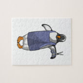 Penguin als hairdresser met schaar legpuzzel (Horizontaal)