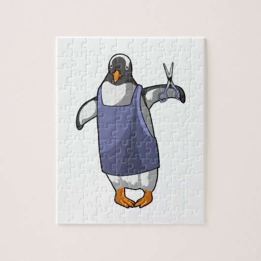Penguin als hairdresser met schaar legpuzzel (Verticaal)