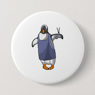 Penguin als hairdresser met schaar ronde button 7,6 cm