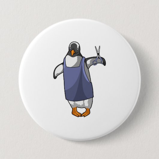 Penguin als hairdresser met schaar ronde button 7,6 cm (Voorkant)