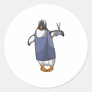 Penguin als hairdresser met schaar ronde sticker