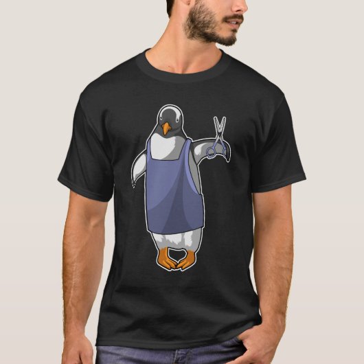 Penguin als hairdresser met schaar t-shirt (Voorkant)