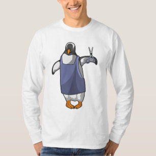 Penguin als hairdresser met schaar t-shirt