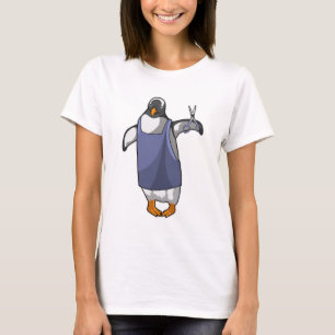 Penguin als hairdresser met schaar t-shirt
