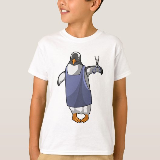 Penguin als hairdresser met schaar t-shirt (Voorkant)