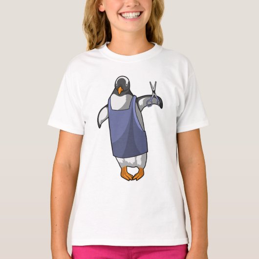 Penguin als hairdresser met schaar t-shirt (Voorkant)