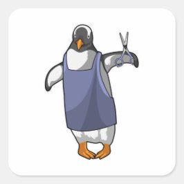 Penguin als hairdresser met schaar vierkante sticker