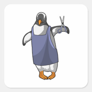 Penguin als hairdresser met schaar vierkante sticker
