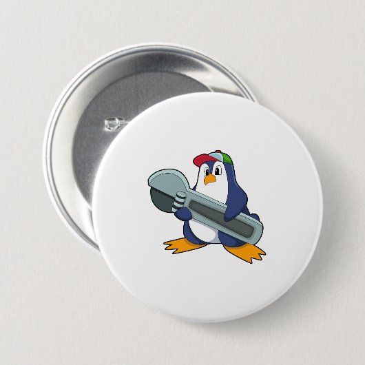 Penguin als Mechaic met Tool Ronde Button 7,6 Cm (Voorkant /achterkant)