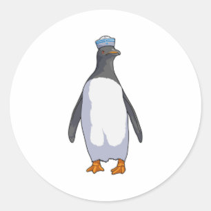Penguin als Sailor met Pet Ronde Sticker