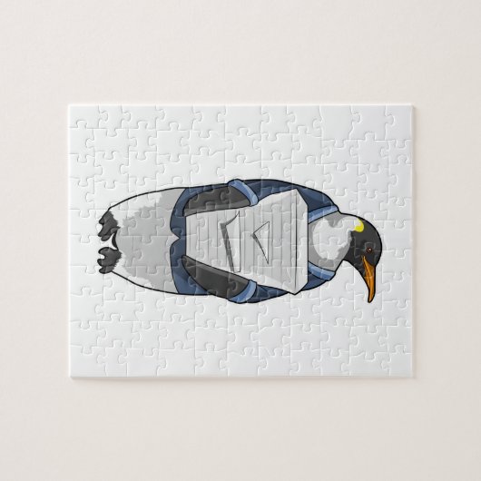 Penguin als secretaris met papier legpuzzel (Horizontaal)