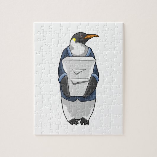 Penguin als secretaris met papier legpuzzel (Verticaal)