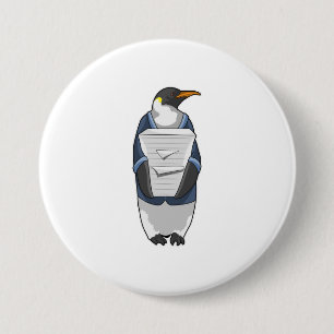 Penguin als secretaris met papier ronde button 7,6 cm
