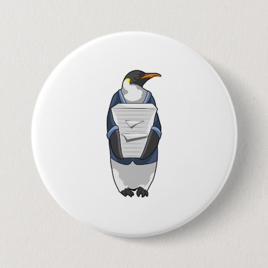 Penguin als secretaris met papier ronde button 7,6 cm (Voorkant)