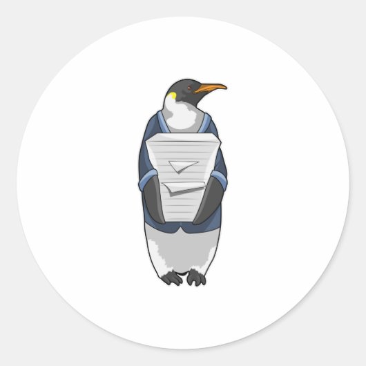 Penguin als secretaris met papier ronde sticker (Voorkant)