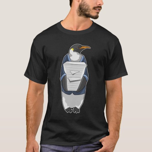 Penguin als secretaris met papier t-shirt (Voorkant)