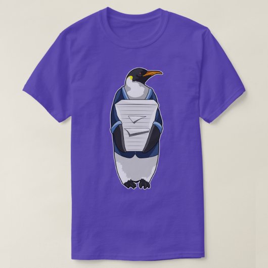 Penguin als secretaris met papier t-shirt (Design voorkant)
