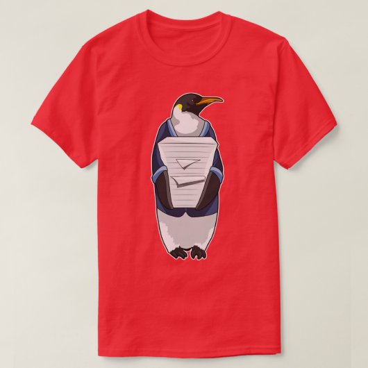 Penguin als secretaris met papier t-shirt (Design voorkant)