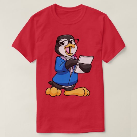 Penguin als secretaris voor Glasses Pen en Note: T-shirt (Design voorkant)