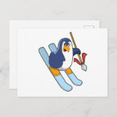 Penguin als Skier met Ski Briefkaart (Voorkant / Achterkant)