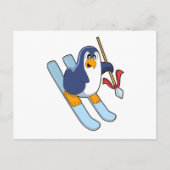 Penguin als Skier met Ski Briefkaart (Voorkant)