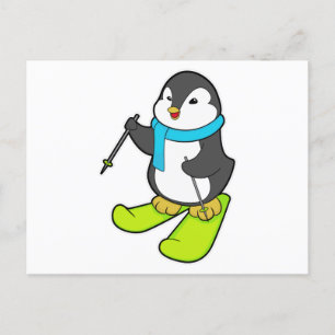 Penguin als Skier met Ski Briefkaart