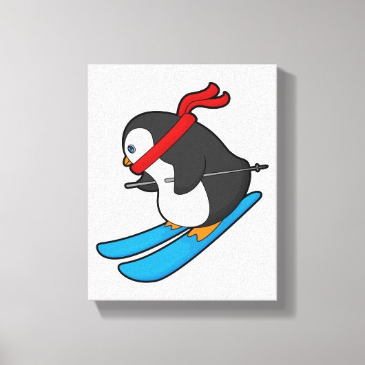 Penguin als Skier met Ski Canvas Afdruk (Voorkant)