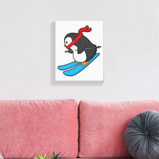 Penguin als Skier met Ski Canvas Afdruk (Insitu (Woonkamer))
