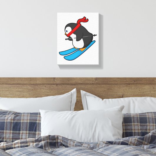 Penguin als Skier met Ski Canvas Afdruk (Insitu (Slaapkamer))
