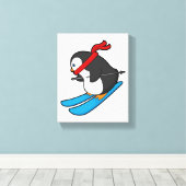 Penguin als Skier met Ski Canvas Afdruk (Insitu (Houten vloer))