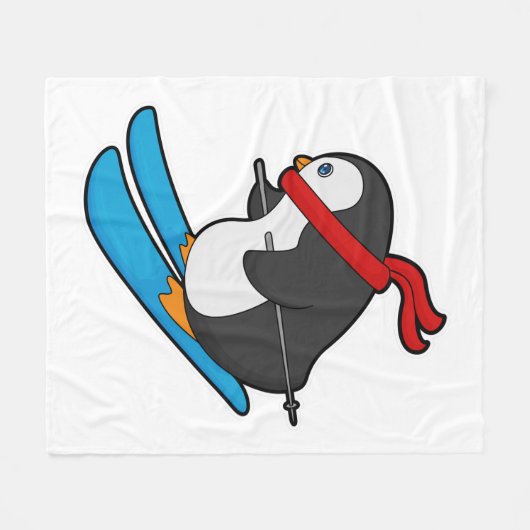 Penguin als Skier met Ski Fleece Deken (Voorkant (Horizontaal))