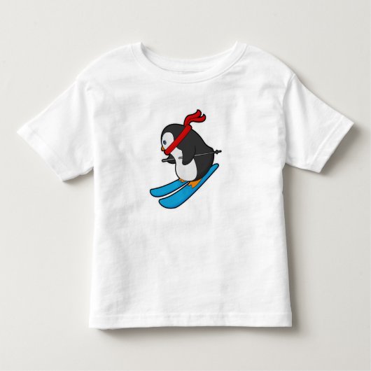 Penguin als Skier met Ski Kinder Shirts (Voorkant)