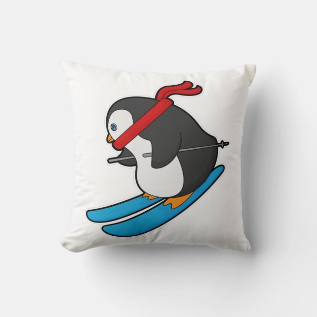 Penguin als Skier met Ski Kussen (Voorkant)