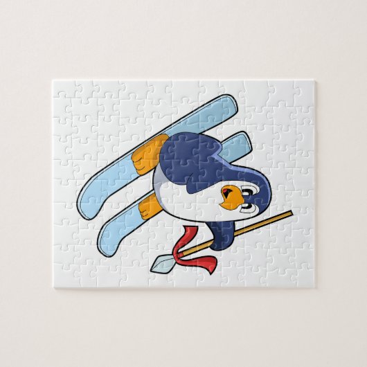 Penguin als Skier met Ski Legpuzzel (Horizontaal)