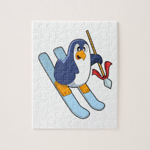 Penguin als Skier met Ski Legpuzzel