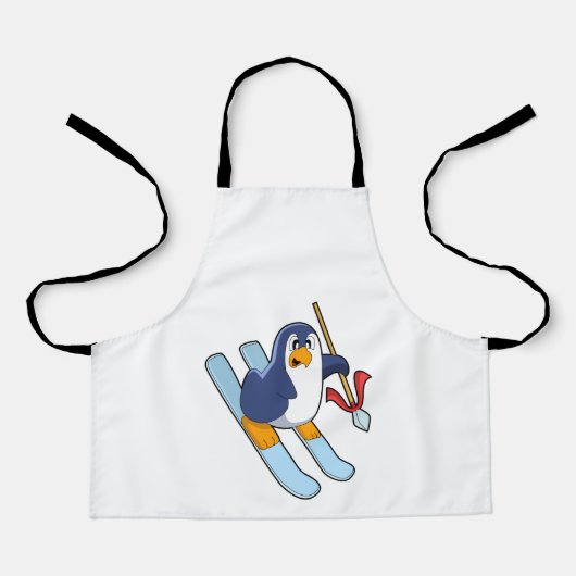 Penguin als Skier met Ski Schort (Voorkant)